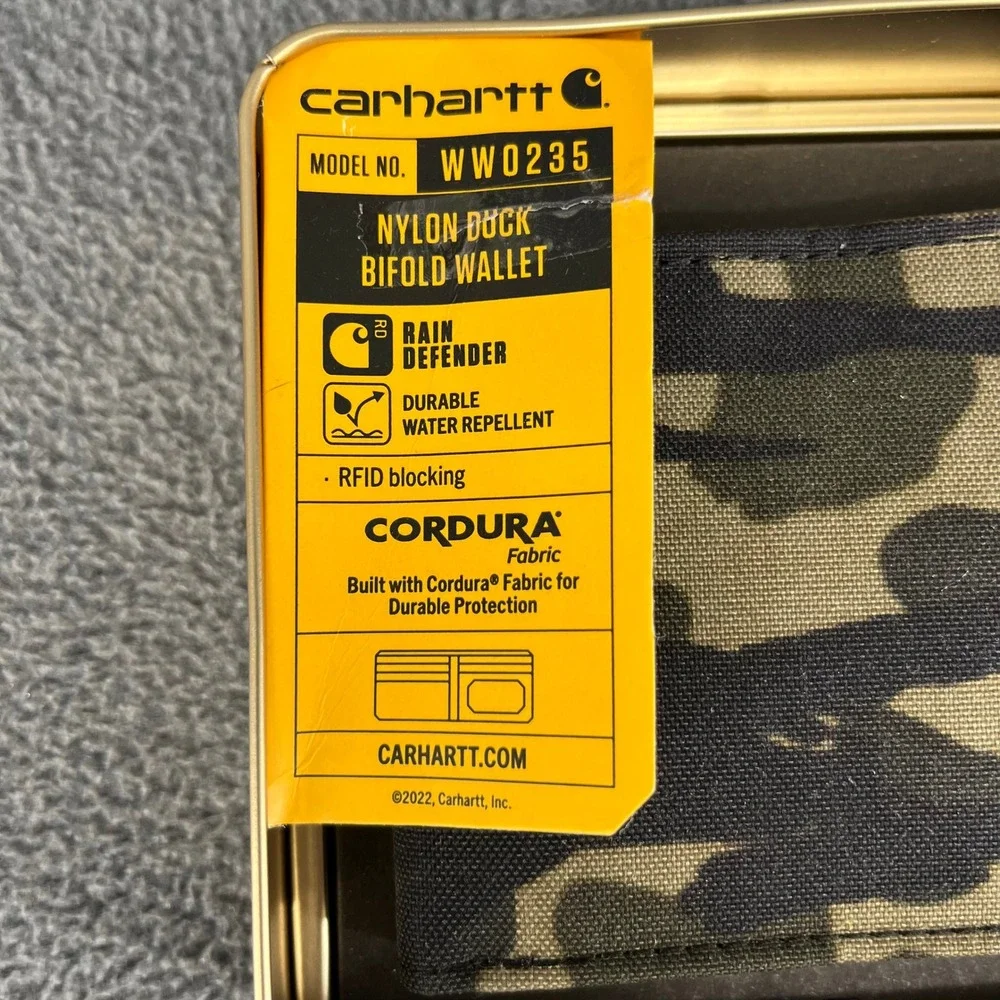 Carhartt Nylon Duck Bifold Wallet Mens OS Camo WW0235 Cordura RFID Rain Defender